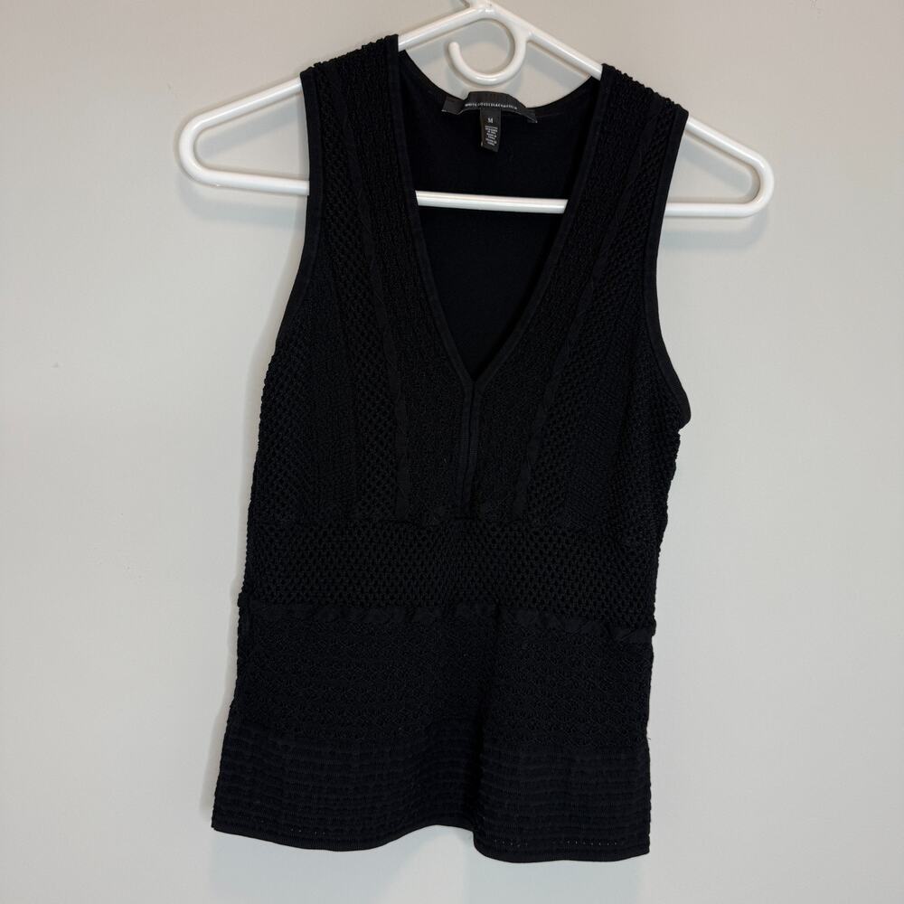 White House Black Market Womens Sweater Tank Medium Black Knit Whimsigoth Grunge - Picture 2 of 5